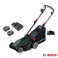 Image of Bosch Rotak 36V (4Ah) 43cm Hand-Propelled Cordless Battery Lawnmower with 2 x 4A