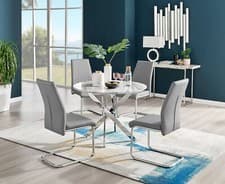 Image of Novara White Marble Round Dining Table 100cm and 4 Lorenzo Chairs Furniture Set