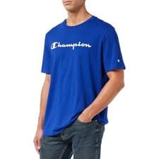 Image of CHAMPION MEN'S LEGACY CREW NECK T-SHIRT TEE TOP BLUE LINEAR LOGO 00S NEW BNWT OG