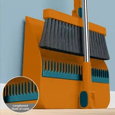 Image of Long Handled Dustpan and Brush Set Strong Metal Handle Dust Pan & Broom Sweeper