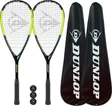 Image of Dunlop Hypermax Pro Squash Racket Twin Set inc Covers & 3 Squash Balls