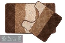 Image of Non Slip 2 Piece Bathroom Mat Rug & Pedestal mat with Woven Graduated Stripes