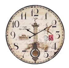 Image of Round Wall Clock with Pendulum in Wood Kitchen Wall Paris Vintage Clocks New