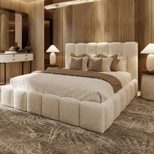 Image of Boucle Ottoman Gas Lift Storage Bed Upholstered Double & King Size Bed Sale!!!