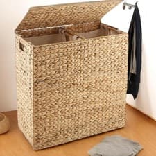 Image of X Large Water Hyacinth Double Laundry Hamper Bin Clothes Washing Basket With Lid