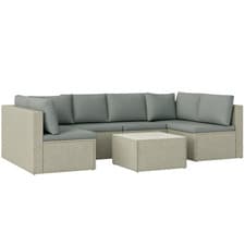 Image of Outsunny 7 Pieces Rattan Garden Furniture Set with Cushions, Light Brown