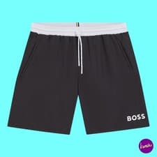 Image of BOSS Men's Starfish Contrast-Logo Swim Shorts Dark Grey, UK XXL | EU 58 | US XXL