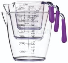 Image of Colourworks 3 Piece Purple Acrylic Measuring Jug Soft Grip Comfortable Handle
