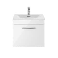 Image of Nuie Athena Gloss White 500mm Wall Hung 1-Drawer Vanity Unit with Basin Bathroom