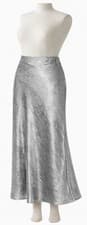 Image of BNWT TU Silver Bias Cut Midaxi Skirt Size 14 Metallic Satin Elastic Waist Party