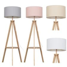 Image of Wooden Tripod Floor Lamp Standard Light With Shelf Storage For Living Room Shade