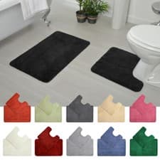 Image of Two Piece Bath Mat and Pedestal Mat Set Non-Slip Luxurious Soft Microfibre Pile