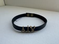 Image of Armani Exchange Black Leather Logo Bracelet