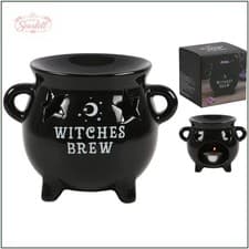 Image of Black Cauldron Oil Burner - Tealight Candle Holder with Star Cut-Outs for Magic