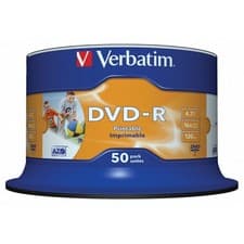 Image of Verbatim (43533) DVD-R 16X 4.7GB 50 Pack Spindle Wide Inkjet Printable No ID