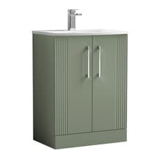 Image of Nuie Deco 600mm Satin Green Basin Vanity Unit 2-Door Floorstanding Sink Cabinet