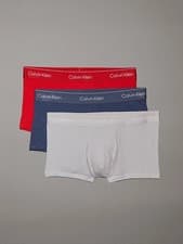 Image of Calvin Klein 3 Pack Low Rise Trunks - Icon Cotton Stretch, Red/Vt Indigo/Moonbe