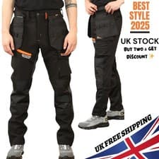 Image of Men's Work Trousers Waterproof Cargo Pants Slim Fit Knee Pad Pocket UK