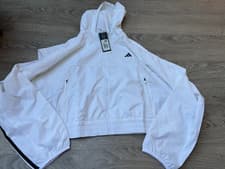 Image of BNWT Adidas Hyperglam Windbreaker Jacket Womens Hooded Elastic Waist White