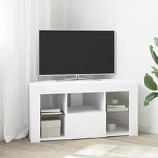 Image of Corner LED TV Cabinet White 100 x 40 x 50 cm Engineered Wood