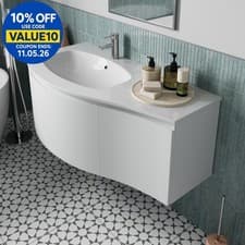 Image of 1000mm Wall Hung Curved Vanity Unit Bathroom Drawer Basin Sink Cabinet White