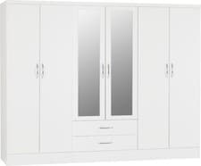 Image of Nevada Large 6 Door 2 Drawer Mirrored spacious Wardrobe White Gloss