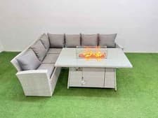 Image of Fimous Rattan Outdoor Garden Furniture Set Gas Fire Pit Or Rising Table Sofa Set