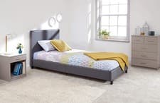 Image of Grey Single Faux Leather Bed Frame with Padded Headboard H Stitch Design