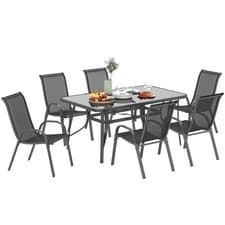 Image of Outsunny 7 Piece Garden Dining Set w/ Dining Table and Chairs, Charcoal Grey