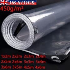 Image of 450gsm Clear Tarpaulin Heavy Duty PVC Waterproof Glass Pet Cover Tarp Sheet UK