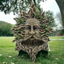 Image of Green Man Bird Feeder Fantasy Art Tree Garden Ornament Pagan Decor Gothic Plaque
