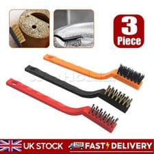 Image of SMALL WIRE BRUSH SET 3 PIECE BRUSHES STEEL BRASS NYLON METAL RUST PAINT REMOVER