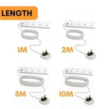 Image of LITETRON 4 GANG 4 Way 1M 2M 5M 10M UK Mains Power Extension Lead Cable Elec Cord