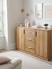 Image of Panama 2 Door 3 Drawer Sideboard Dark Oak Storage Cabinet Living Room