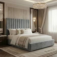 Image of OTTOMAN STORAGE BED PANEL PLUSH VELVET UPHOLSTERED BED FRAME- HEADBOARD