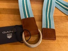 Image of Gant Mens Striped Webbing Topaz Blue Belt Size Small/Medium 40" New & Tags