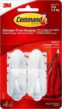 Image of Command Medium Designer Hooks,2-Pack with 4 Strips,White - Damage-Free , Free 🚚