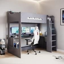 Image of Flair Skyhigh Gaming High Sleeper Bed With Desk Storage Kids Teen Loft Bunk Bed