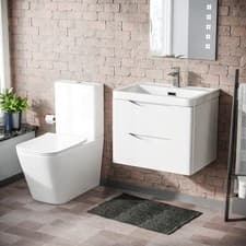 Image of Merton 600 Wall Hung Gloss White Vanity Basin & Rimless Close Coupled Toilet