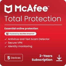 Image of McAfee Total Protection 2026, 5 Devices, 2 Years for PC | Mac | Android | iOS