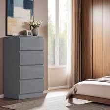 Image of Grey 4 Drawer Chest Of Drawers Bedside High Gloss Bedroom Storage Furniture