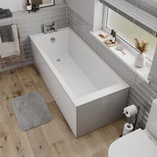 Image of Modern Bathroom Single Ended 1600mm Straight Bath Square Acrylic White Bathtub
