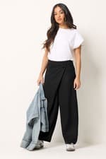 Image of PixieGirl Petite Women's Jersey Wrap Wide Leg Trousers