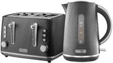 Image of Daewoo Cascade 1.7L Jug Kettle and 4 Slice Toaster Black Ribbed Texture Design