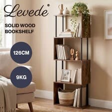 Image of Levede 5-Tier Bookshelf S-Shaped Geometric Tall Bookcase Storage Unit Walnut