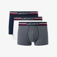 Image of Lacoste 3 Pack Iconic Trunks With Tricolor Waistband - Navy Blue / White