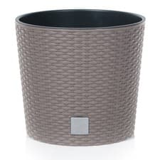 Image of Modern Round Plastic Rattan Effect Flower Plant Garden Flower Herb Planter Pot