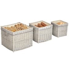 Image of Outsunny Set of 3 Wicker Log Basket with Liner and Rope Handles, Beige