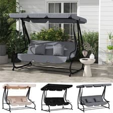 Image of 3 Seater Garden Swing Chair 2-in-1 Hammock Bed w/ Tilting Canopy