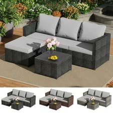 Image of BIRCHTREE Rattan Garden Furniture Set Corner Sofa Glass Table Patio 5 Pieces 01